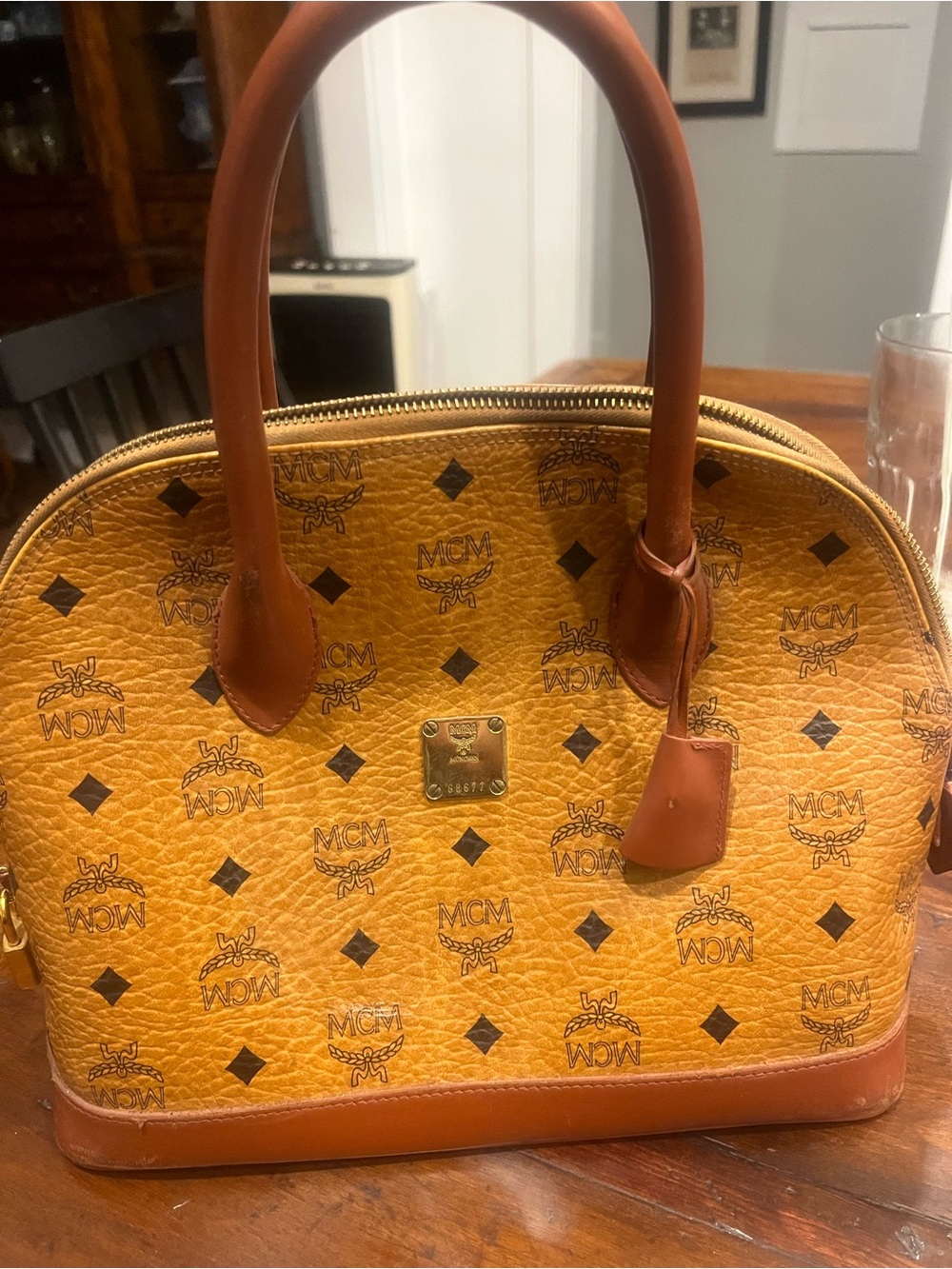 MCM Cognac Visetos Dome Satchel - Cognac/Gold needs repair or repurpose